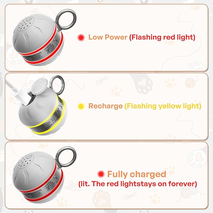 Speedy 2.0 Tail Interactive Cat Toys for Bored Indoor Adult Cats with 3 Tails,Automatic Cat Toy Ball Self Moving Chirping,Smart Kitten Rechargeable Cat Balls for Enrichment Exercise Essentials (Grey)