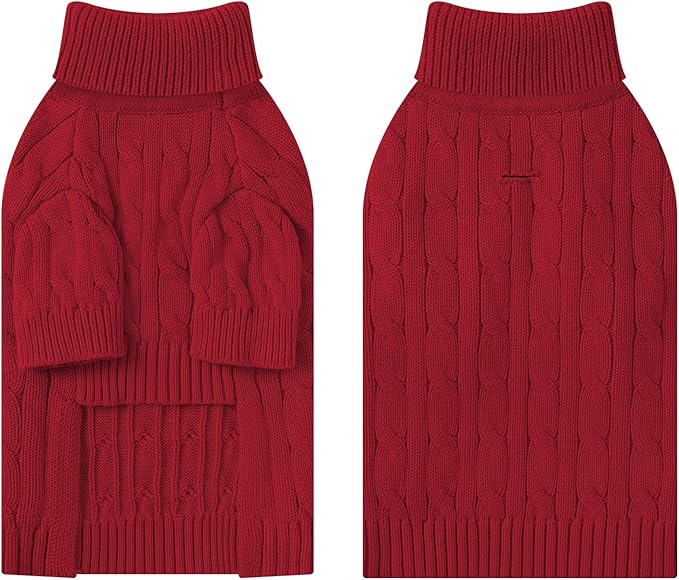 Small Dog Thermal Pullover Sweater, Classic Turtleneck Cable Knitwear Dog Clothes for Cold Weather Warm Pet Clothes for Chihuahua, Bulldog, Dachshund, Pug Red Small
