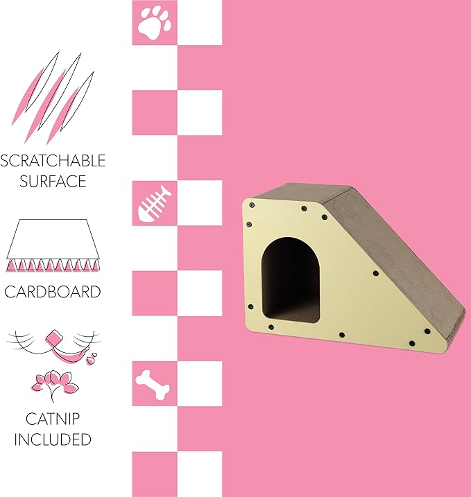 CSR1008A Kento 23.63" Minimalist Cardboard Angled Cat Cave Scratcher with Catnip, Almond