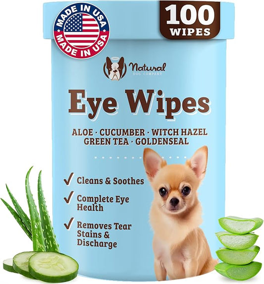 Natural Dog Eye Wipes for Dogs -100 Ct- Soothing Dog Eye Wipes with Natural, Non-Irritating Ingredients Green Tea & Goldenseal, Effective Dog Tear Stain Remover Wipe & Dog Eye Gunk Remover Wipe, Vegan