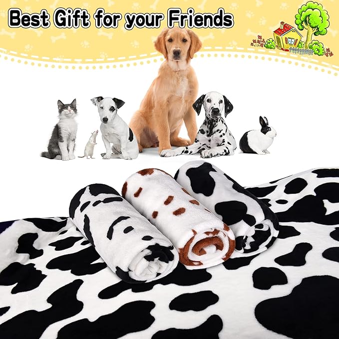 Rezutan 1 Pack 3 Blankets for Dogs, Dog Blanket for Large & Medium Pet Cat, Premium Soft Fluffy Suitable for Dog Kennels & Beds, Sofas, Gifts Puppy Essentials, 41x31inch, Black Brown White Cow Print