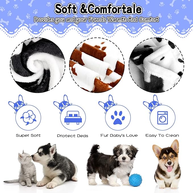 Rezutan 1 Pack 3 Blankets for Dogs, Dog Blanket for Large & Medium Pet Cat, Premium Soft Fluffy Suitable for Dog Kennels & Beds, Sofas, Gifts Puppy Essentials, 41x31inch, Black Brown White Cow Print