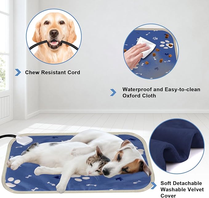 Pet Heating Pad for Dogs, Indoor Electric Heating Pad for Dogs Cat with 9 Adjustable Temperature and Timer, Heated Dog Blanket Bed with Chew Resistant Cord (28×18 inch)
