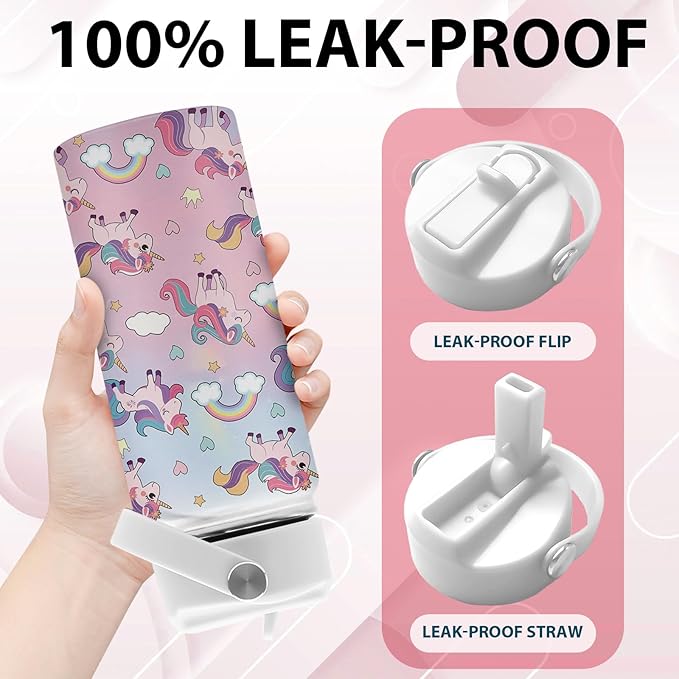 Gifts for Unicorn Lovers, 16 oz Water Bottles with Straw Lid, Stainless Steel Insulated Tumbler for Travel Outdoor, Cute Unicorn Water Bottle Gifts for Birthday Christmas