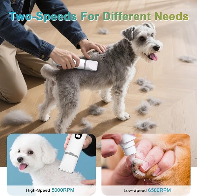 4 in 1 Dog Clippers Grooming Kit with LED Screen, Cordless Quiet Paw Trimmer & Nail Grinder, Rechargeable Waterproof Feet Ear Body Hair Shaver for Cats Dogs Pet Supplies, Pure White