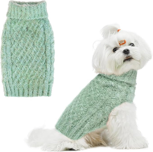 Turtleneck Small Dog Sweaters - Classic Cable Knitwear Winter Coat for Small Medium Dogs Male Female Puppy Dog Cold Weather Clothes Girls Boys, Green, S