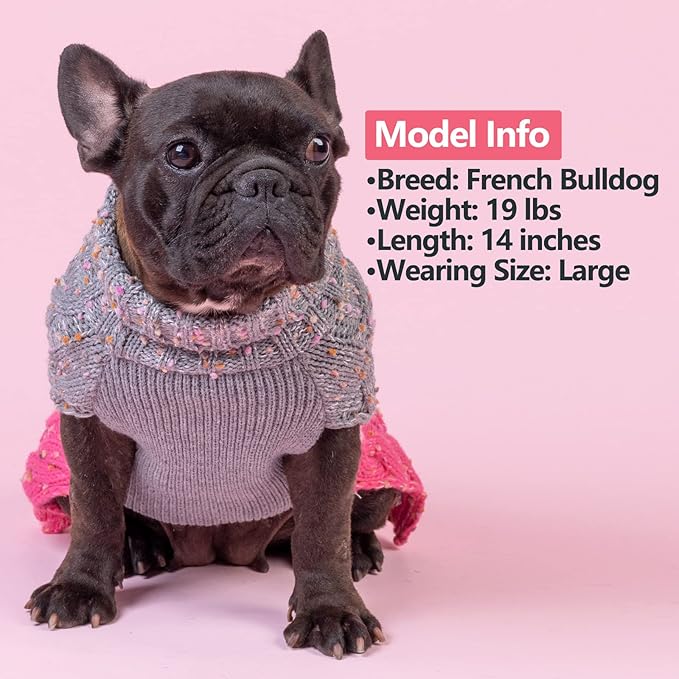 KYEESE Dog Sweater Color Block with Fuzzy Thread Knitted Turtleneck Dog Knitwear with dots in a Variety of Colors for Medium Dogs Fall Winter Dogs Clothes, Pink, XL