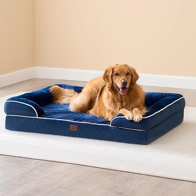 EHEYCIGA Orthopedic Dog Beds for Extra Large Dogs, Waterproof Memory Foam XL Dog Bed with Sides, Non-Slip Bottom and Egg-Crate Foam Big Pet Couch Bed with Washable Removable Cover, Navy