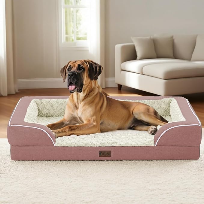 Orthopedic XL Dog Beds, Waterproof Memory Foam Big Pet Bed for Extra Large Sized Dogs 45x35Inch, Non-Slip Bottom and Egg-Crate Foam Dog Couch Bed with Washable Removable Cover, Pink