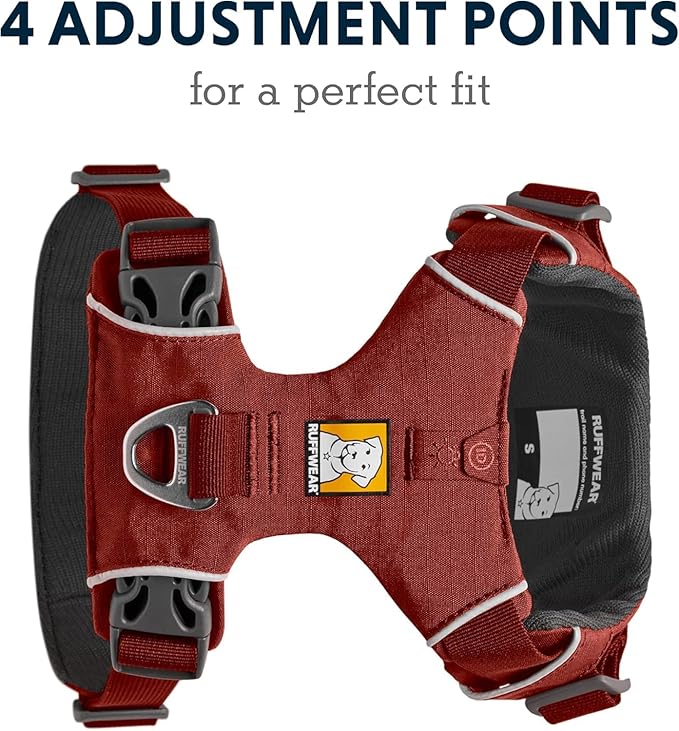 Ruffwear, Front Range Dog Harness, Reflective Soft Padded Everyday Harness with Dual Leash Clips, Adjustable and Lightweight Fit for Training or Walking for All Dogs, Red Clay, Small