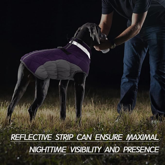 FUAMEY Dog Coat for Large Dogs,Waterproof Dog Winter Jacket with Harness Built in Puppy Cold Weather Coats Reflective Pet Vest with Zipper Warm Fleece Dogs Snowsuit Windproof Purple XL