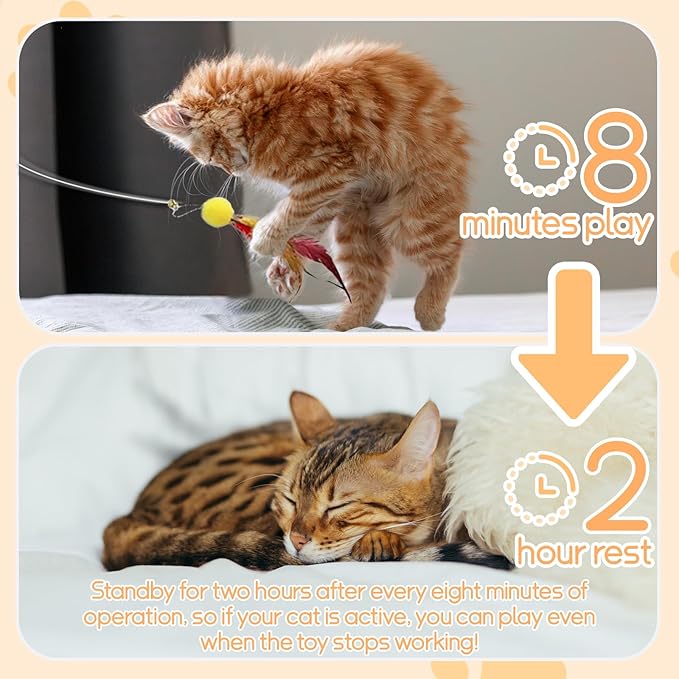 Cat Toys Interactive for Indoor, Cats Toy Hanging Door Electric for Bored, Feather Toy Kitten Rechargeable Door Hanging Automatic String with 4pcs Feather Toys, White