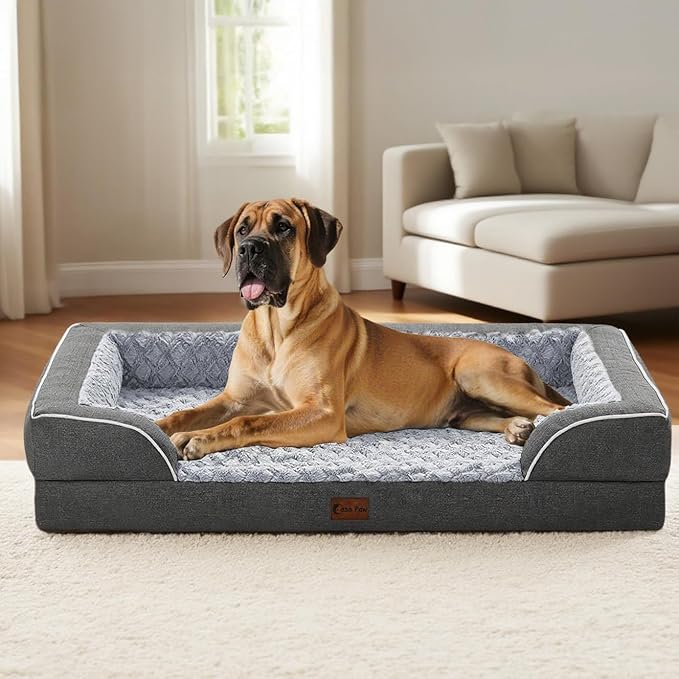 Orthopedic Dog Beds for Large Sized Dogs, Waterproof Memory Foam Large Pet Bed with Sides 36x27Inch, Non-Slip and Egg-Crate Foam Big Dog Couch Bed with Removable Washable Cover, Dark Grey