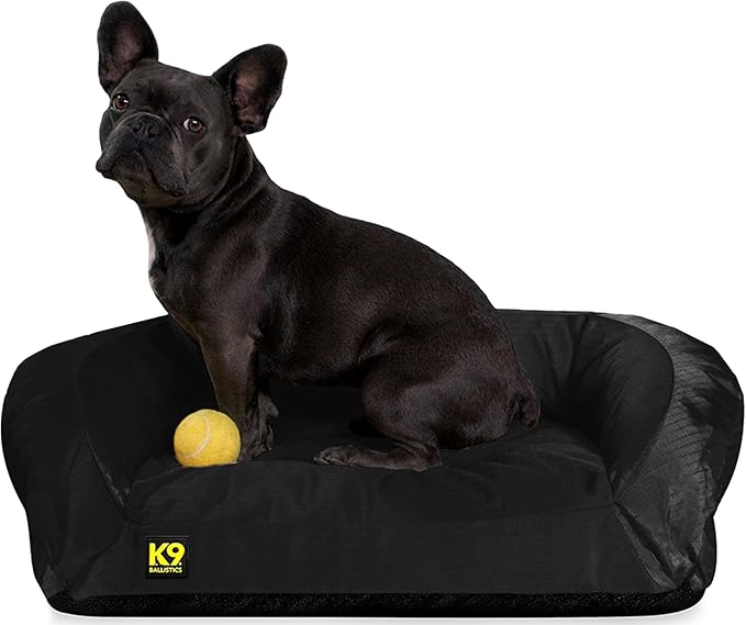 K9 Ballistics Tough Orthopedic Small Bolster Dog Bed - Washable, Durable and Water Resistant Dog Bed - Made for Toy and X-Small Dogs, 24" x 18", Obsidian Black