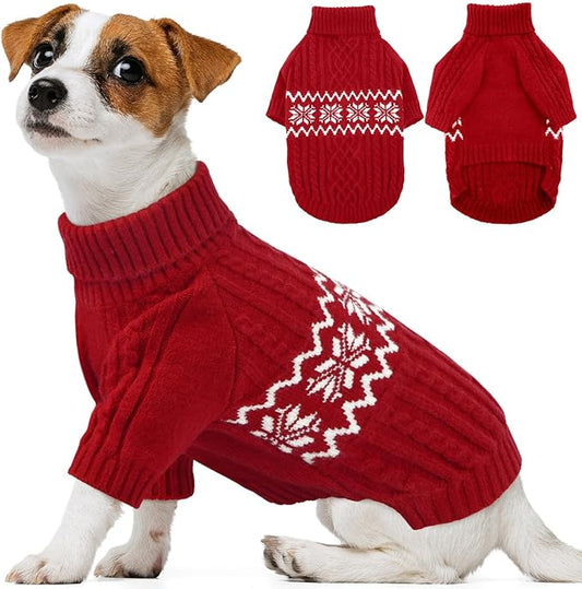 Kuoser Small Dog Sweater, Boy & Girl Christmas Outfit, Puppy Knitted Turtleneck Warm Dog Clothes for Pug, Dachshund, Red S