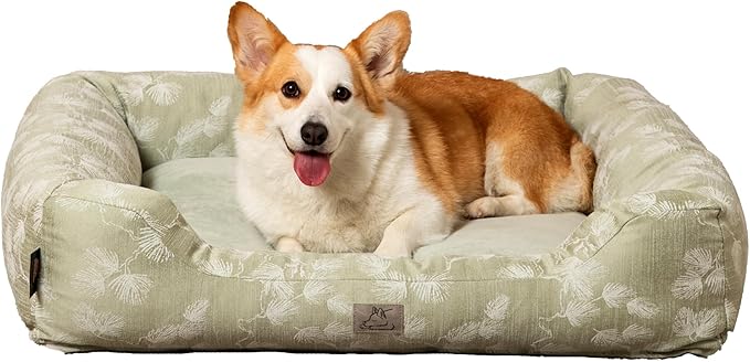 Furry's Paradise Cuddler Waterproof Bolster Pet Bed with Recycled Fibers and Non-Slip Bottom. (Blown Dandelions, Small)