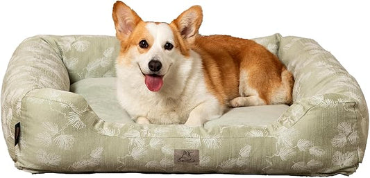 Furry's Paradise Cuddler Waterproof Bolster Pet Bed with Recycled Fibers and Non-Slip Bottom. (Blown Dandelions, Small)