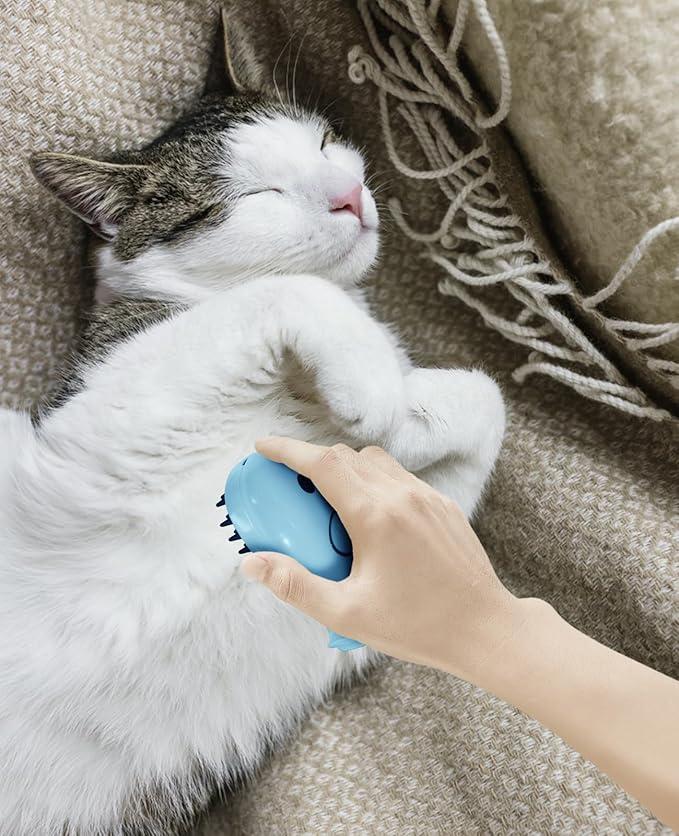Cat Steam Brush for Shedding - 3 in 1 Steamy Cat Brushes for Grooming and Massage - Whales Shaped Cats Brush with Steam for Dogs, Removing Tangled and Loose Hair (Blue)