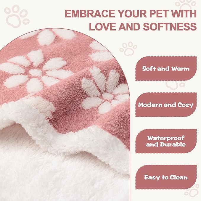 Waterproof Blanket for Dog Cat or Adult, Cute 3D Textured Flower Dog Blanket for Bed Couch Sofa, Soft Liquid Pee Proof Pet Furniture Protector, 60"x80", Pink