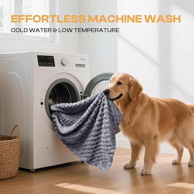 Luciphia Fleece Dog Blanket for Small Medium Large Dogs 3D Jacquard Flannel Puppy Cat Pet Throw Blankets Soft Washable Decorative Furniture Protect Pcs3-Grey/White/Pink, L(41''x31'')