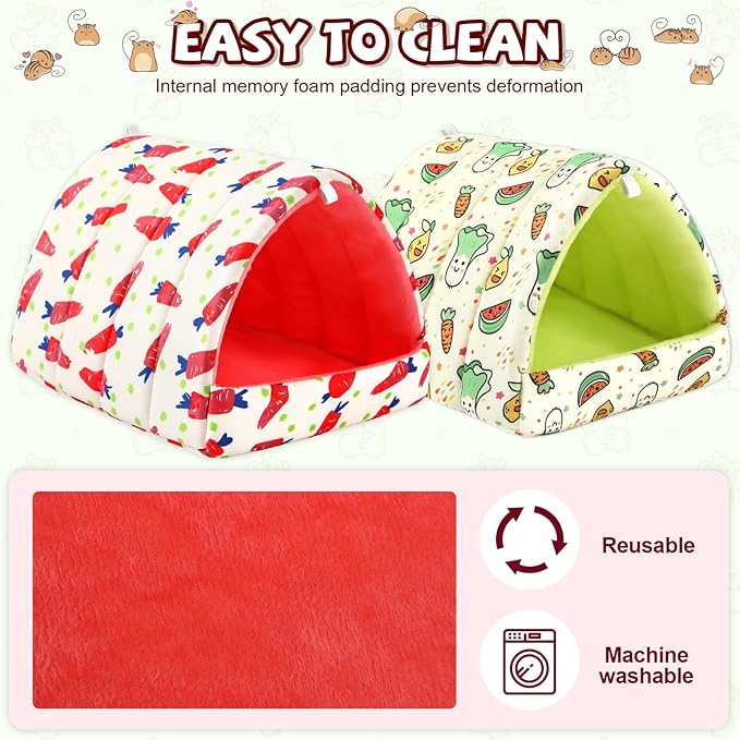 UPINS 2 Pack Guinea Pig Bed, Guinea Pig Hideout Washable Small Animal House Cage Accessories for Dwarf Rabbits Chinchillas Hamsters Hedgehogs Ferrets Bearded Dragons and Rats