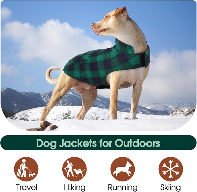 Kuoser Dog Winter Coat, Reversible Dog Jacket, Warm Doggie Coat British Style Puppy Cold Weather Coats, Windproof Pet Clothes for Extra Large Dogs Green XXXL