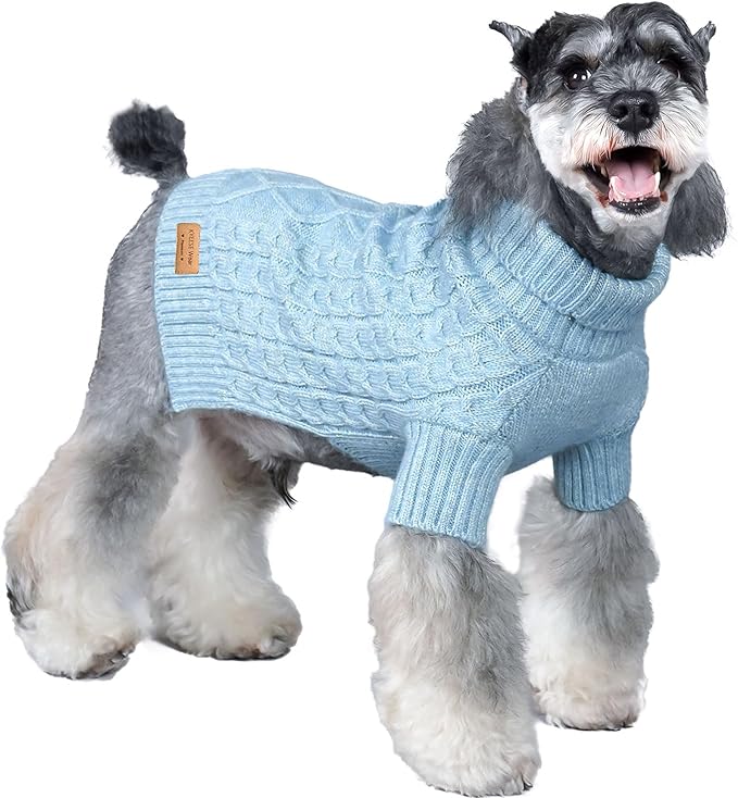 KYEESE Dog Sweater Comfy Dogs Clothes Stretchy Small Pet Sweater, Turtleneck Dog Sweater for Small Dogs Soft Pet Knitwear Pet Coats with Long Sleeve for Cold Weather, Blue, Large