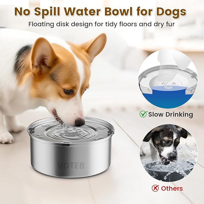 Dog Water Bowl No Spill 3L Stainless Steel,Spill Proof Slow Water Bowl for Dogs,Non-Slip Slobber Stopper Slow Drinking Feeder for Sloppy Messy Drinkers, Indoor and Outdoor Use