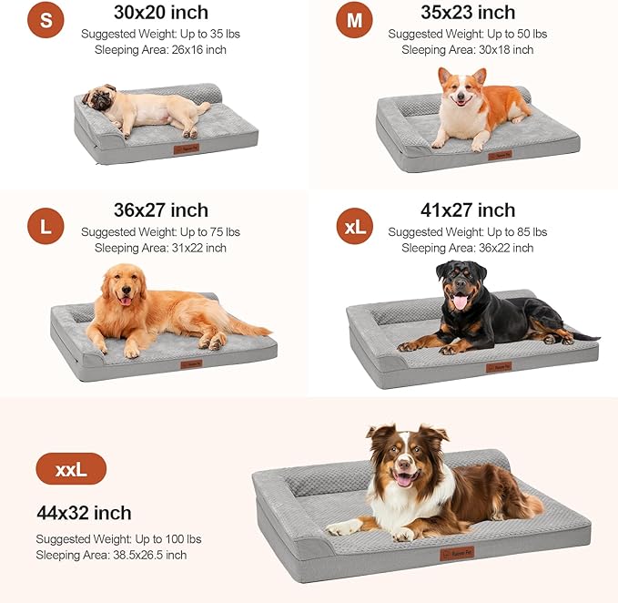 Orthopedic Dog Bed Medium Size Dog, Memory Foam Pet Bed for Small and Medium Dogs, Washable Removable Cover, Nonskid Bottom, Waterproof, 30x20x6 Inches, Light Grey