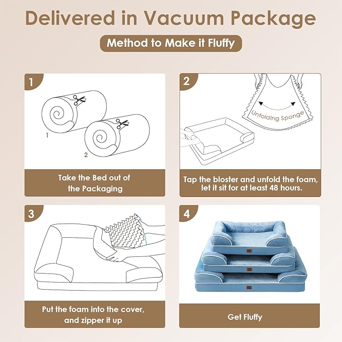 EHEYCIGA Orthopedic Dog Beds for Extra Large Dogs, Waterproof Memory Foam XXL Dog Bed with Sides, Non-Slip Bottom and Egg-Crate Foam Big Pet Couch Bed with Washable Removable Cover, Washed Blue