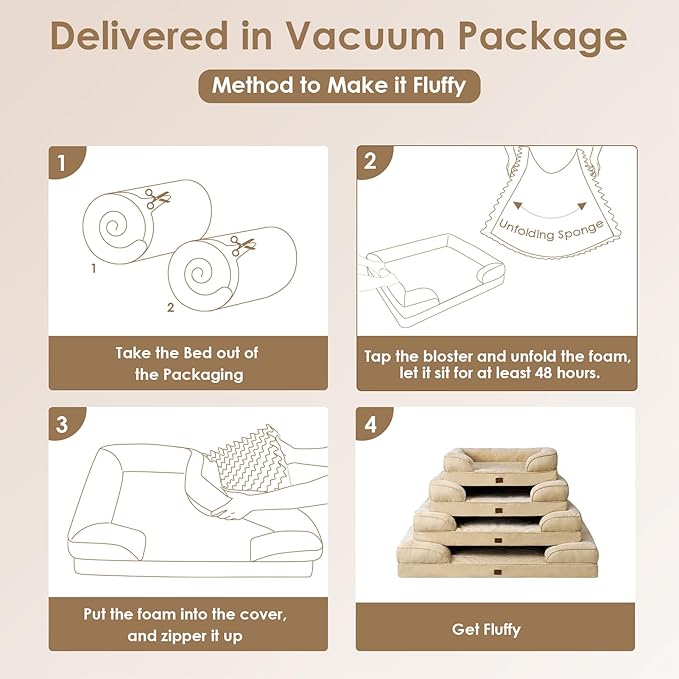 EHEYCIGA Orthopedic Dog Bed for Medium Dogs, Waterproof Memory Foam Medium Dog Beds with Sides, Non-Slip Bottom and Egg-Crate Foam Pet Couch Bed with Washable Removable Cover, Greige