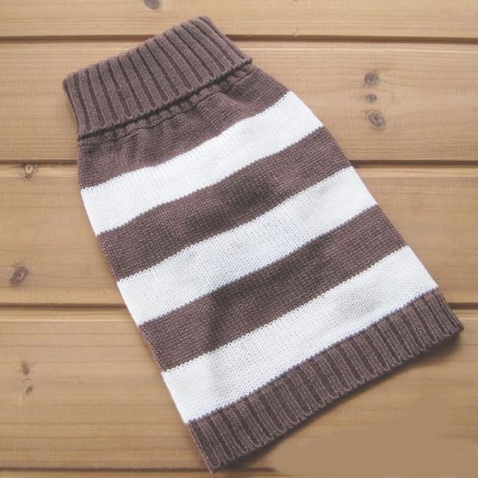 Turtleneck Stripes Pro Pet Clothes Dog Wool Classic Sweaters (Brown&White Stripe, S)