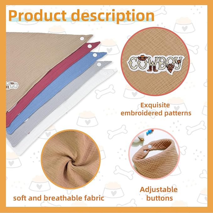 Pet's Bandanas for Large Dog Solid Color Letter Embroidered Dog Scarf with Adjustable Button, Coffee, Large