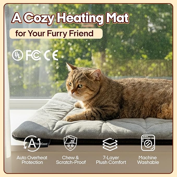 Dog Heating Pad (31"x20") - Waterproof Electric Heated Mat & Pet Bed for Indoor and Outdoor Use, Chew Resistant Cord, Machine Washable Cover with Wheat Pattern Quilting, for Cats and Pets