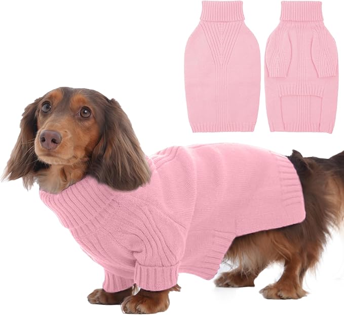 IECOii Dachshund Sweater,Turtleneck Dog Sweater for Small Medium Dogs Girl Boy,Stretchy & Breathable,Warm Knitted Pullover Coat,High Neck Knitwear for Cold Weather Indoor & Outdoor Wear (Pink,M)