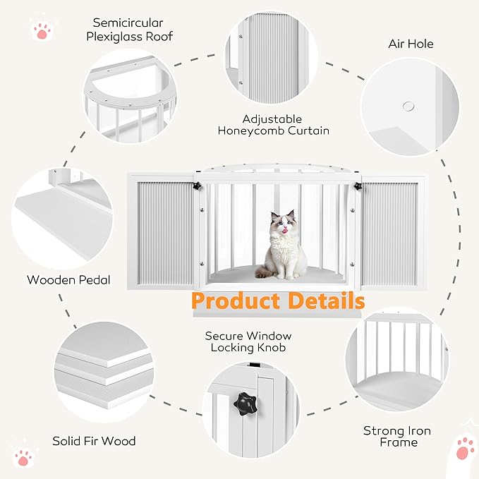 BlueWish Cat Window Box, Semicircular Adjustable Cat Window Perch, Wooden Window Catio Fits Vertical Window Frames 26" to 42" Wide, Sunbathing, Napping & Overlooking