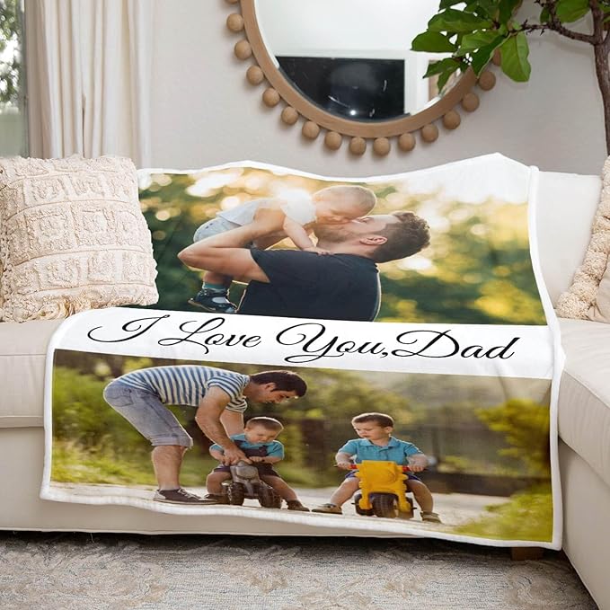 Personalized Dad Blanket, Custom Blanket with Photo, Customized Picture Blankets, Customizable Blankets, Personalized Birthday Gifts for Dad, Baby, Kid, Family