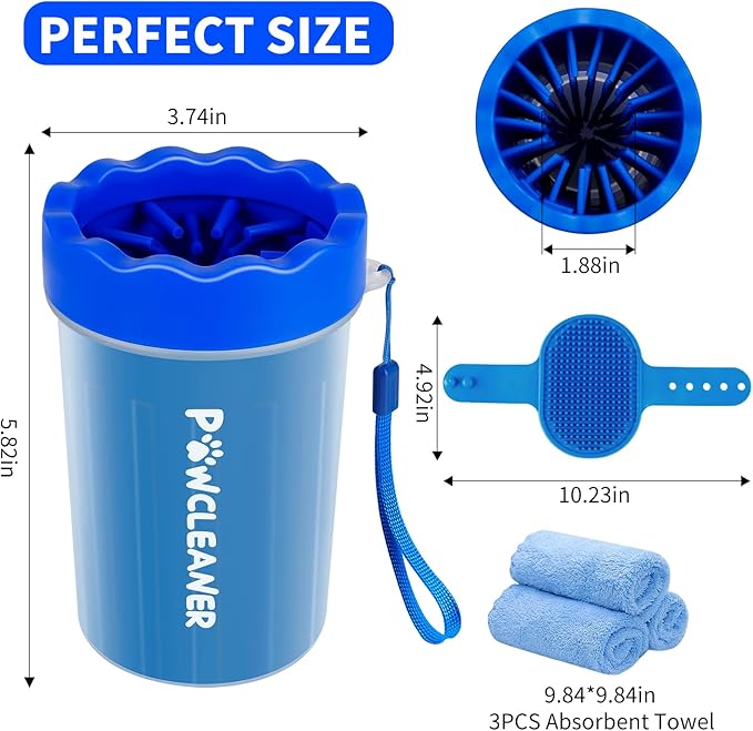 Dog Paw Cleaner, Washer, Muddy Pet Foot Cleaner for Small Medium Large Breed Dogs/Cats (with 3 absorbent towel) (Navy Blue, Medium)