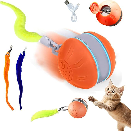 Speedy 2.0 Tail Interactive Cat Toys for Bored Indoor Adult Cats with 3 Tails,Automatic Cat Toy Ball Self Moving Chirping,Smart Kitten Rechargeable Cat Ball for Enrichment Exercise Essentials(Orange)