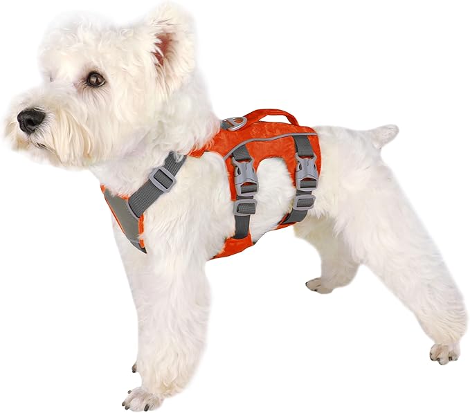 Escape Proof Dog Harness, Lightweight Full Body Pet Vest with Lift Handle and Leash Clip, Reflective Adjustable Small Dog Harness for Daily Walking(Red,Chest:14-22")