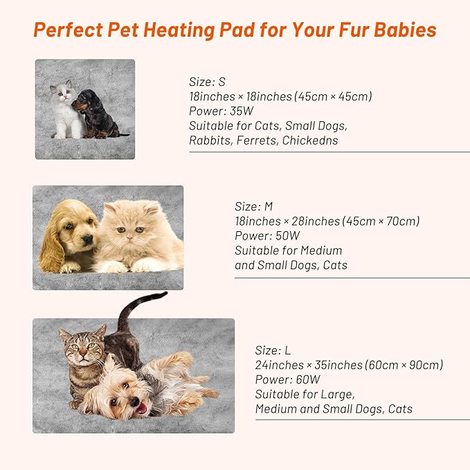 Pet Heating Pad for Cats Dogs, Electric Heated Dog Bed Indoor with Timer, 9 Level Temperature Heated Pet Bed with Chew Resistant Cord, Auto Power-Off Dog Cat Heating Pad