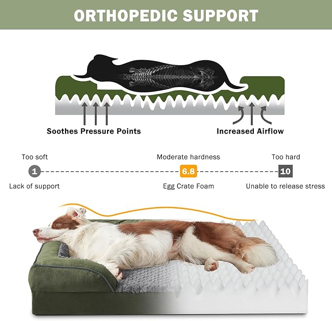 INVENHO Orthopedic Dog Bed for Large Dogs, Washable Waterproof, Egg-Crate Foam Dog Couch Bed with Washable Removable Cover, Waterproof Lining and Nonskid Bottom