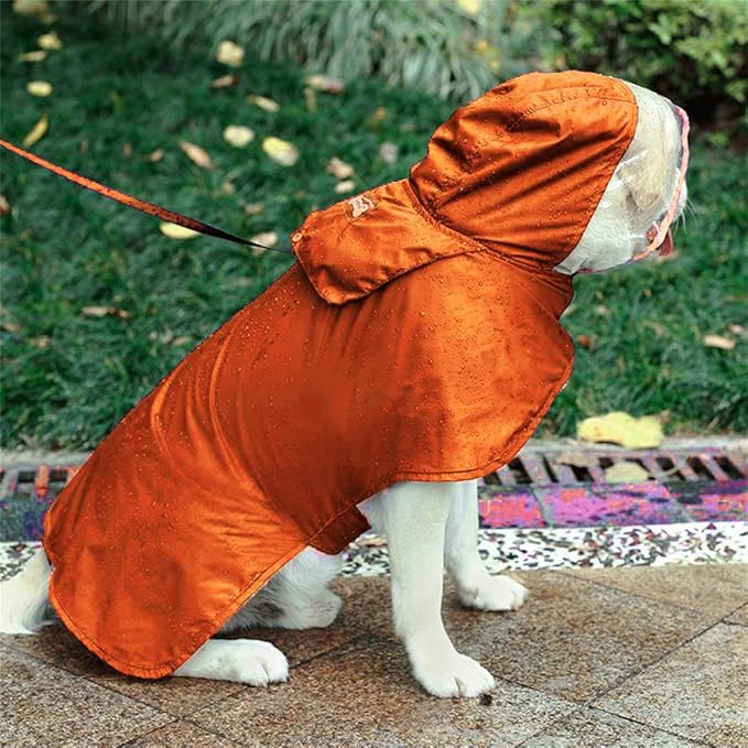 Pet Raincoat Packable Hooded Dog Rain Jacket Reflective Strips Lightweight Adjustable Poncho for Small Medium Large Dogs Orange XXL, XXL (Back:24 Inches)