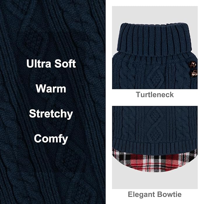 KYEESE Dog Sweater Small Dogs Sweater Stretchy Knitwear Cat Clothes Soft Pullover Warm Turtleneck Dog Sweaters for Small Dogs Male with Gingham Patchwork Thick Pet Coat for Fall Winter Cold Weather