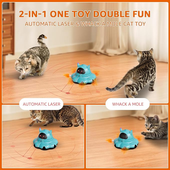 MIKK Cat Laser Toy Cat Feather Toys 2-in-1 Interactive for Indoor Cats Automatic with Remote Control Moving Ambush USB-C Rechargeable Electronic Kitten Toy for Indoor Exercise (Blue)