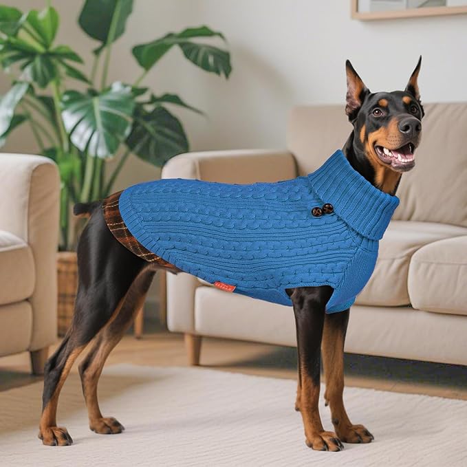 KYEESE Dog Sweater Comfy Pet Coat for Fall Winter Cold Weather Warm Turtleneck Large Dogs Sweater with Gingham Patchwork Soft Pullover Dog Sweaters for Large Dogs Stretchy Knitwear Cat Clothes