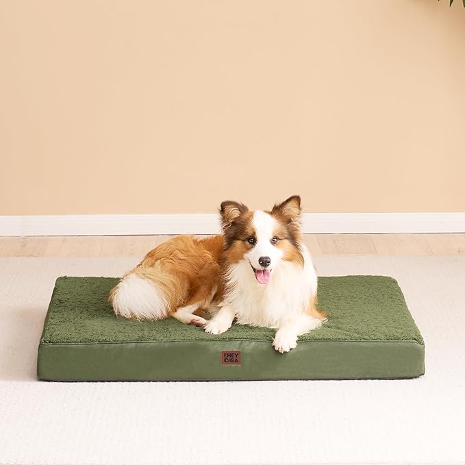 EHEYCIGA Orthopedic Dog Beds for Large Dogs with Removable Washable Cover, Dark Green, 36x27