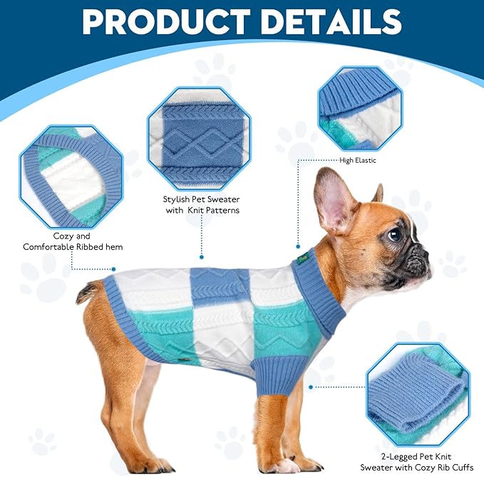 Pet Sweaters,Turtleneck Pullover Dog Sweater,Pet Sweaters for Dogs,Pet Clothes,Pet Clothing,Suitable for All Types of Dogs and Most Seasons (Blue Group,2XL)