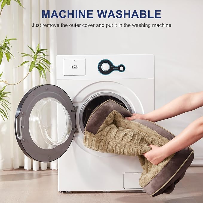 FURTIME Orthopedic Dog Bed for Medium Dogs - Washable Dog Sofa Beds Medium, Supportive Foam Pet Bed with Removable Washable Cover, Waterproof Lining and Nonskid Bottom, Khaki