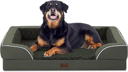 Orthopedic XL Dog Beds, Waterproof Memory Foam Big Pet Bed for Extra Large Sized Dogs 45x35Inch, Non-Slip Bottom and Egg-Crate Foam Dog Couch Bed with Washable Removable Cover, Dark Green